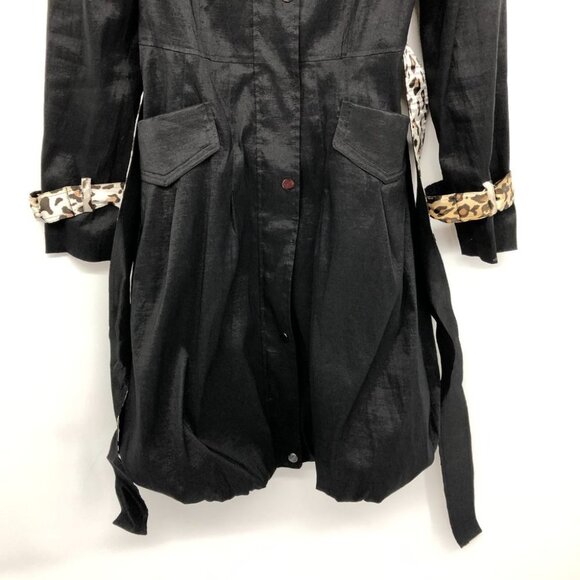 Bella Fare Black Cheetah Print Trim Lining retro slim fit Trench Coat size M - Picture 4 of 13
